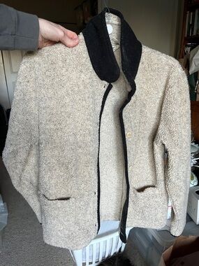L.L.Bean Beige Sherpa Jacket with Black Trim